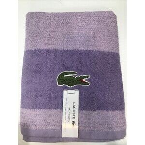 Lacoste Purple Bath Towel Big Crocodile Logo Textured 100% Cotton 30" x 52"